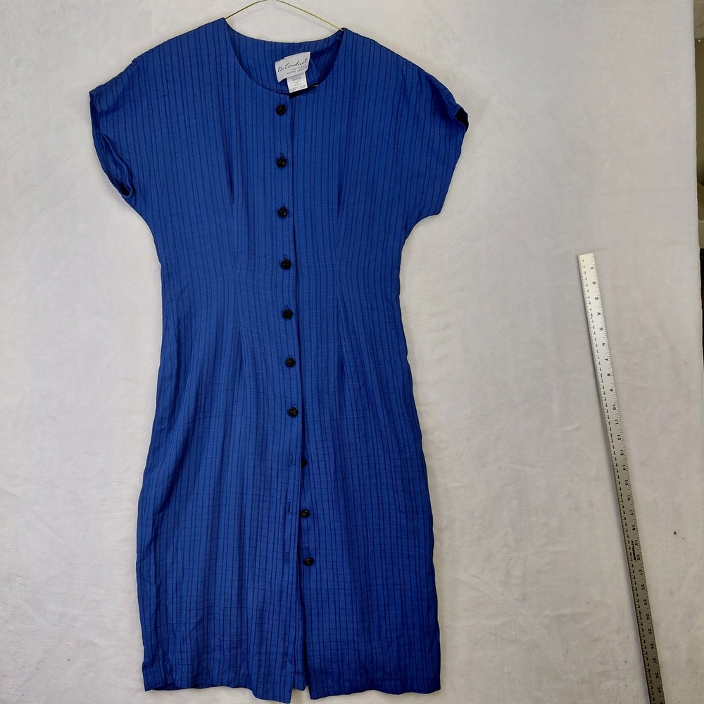Ms Conduct Vintage Blue Button Front Pinstripe Midi Dress USA Made Womens 6P